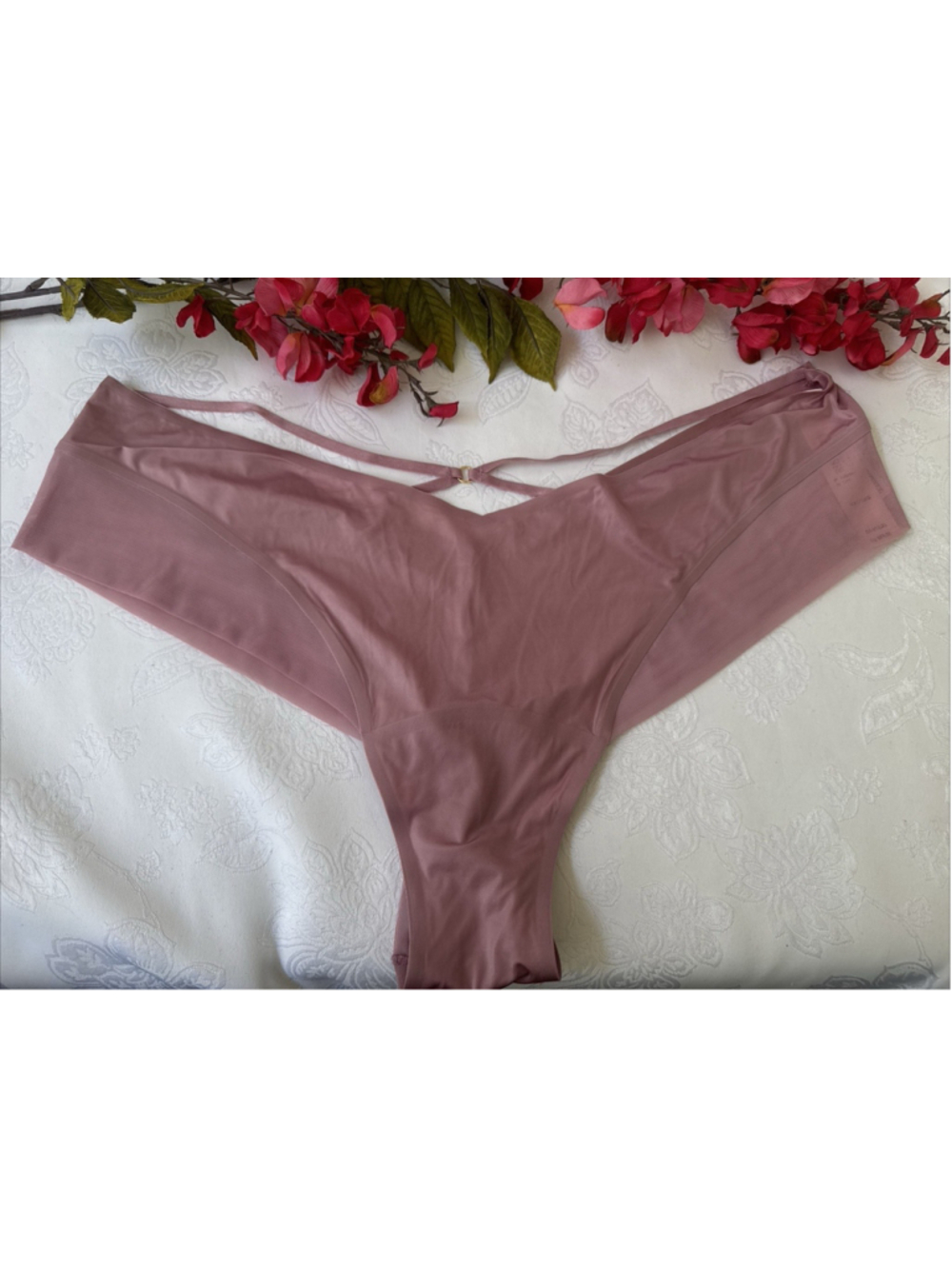 VICTORIA'S SECRET XXL SILKY PINK VERY SEXY STRAPPY CHEEKY HI LEG PANTIES NWT